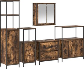 vidaXL Set de mobilier pentru baie cu ușă 5 pcs Maro 76.5 x 35 x 95 cm