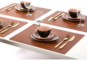 Suport farfurie din imitație de piele ZicZac Troja Rectangle, 33 x 45 cm, portocaliu - maro