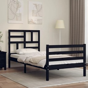 3194885 vidaXL Cadru de pat cu tăblie, negru, 90x200 cm, lemn masiv