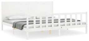 3192767 vidaXL Cadru de pat cu tăblie Super King Size, alb, lemn masiv