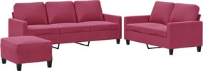 vidaXL Set canapea cu perne, 3 piese, roșu vin, catifea