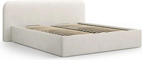 Pat tapitat cu somiera rabatabila si lada depozitare, 180x200 cm, Micadoni Home, Elizabeth-260, tesatura boucle, gri bej melange