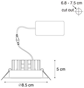 Set de 6 spoturi încastrate negre 6,8 cm, inclusiv LED 750 lm, cu dimmer IP65 - Gaius