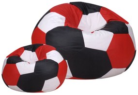 ShopJK Fotoliu puf minge de fotbal cu suport pentru picioare alb negru rosu