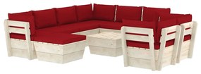 Set mobilier gradina din paleti cu perne, 10 piese, lemn molid Bordo, 5x colt + 3x mijloc + masa + suport pentru picioare, 1