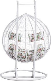 Fotoliu dublu suspendat, alb/model floral, DELIA