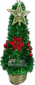 Brad artificial de Craciun NOVOKIDS™ Mini Christmas Tree, Pentru casa si birou, Cu decoratiuni si suport incluse, Coroana bogata, Inaltime 35 cm, Pom
