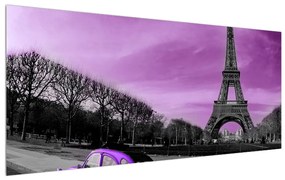 Tablou cu turnul Eiffel și mașină violet (120x50 cm), în 40 de alte dimensiuni noi
