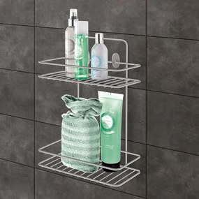 Raft pentru baie argintiu lucios de agățat/autoadeziv din oțel Luxy – Metaltex