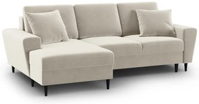 Colțar bej extensibil, cu spațiu de depozitare cu tapițerie din catifea (cu colț pe partea stângă, cu șezlong) Kyoto – Cosmopolitan Design