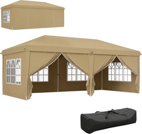 Outsunny Pavilion barnum pliant pop-up impermeabil 6 x 3 x 2,7 m 4 pereți laterali detașabili 4 ferestre husă de transport kaki | Aosom Romania