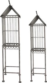 Set 2 colivii decorative din metal, finisaj gri antichizat, Country Style