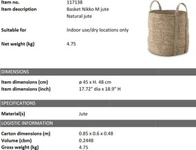 Cos decorativ din iuta, spatiu de depozitare Nikko M