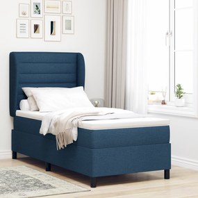 vidaXL Pat cu saltea cu arcuri Albastră 90x200 cm din țesătură