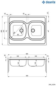 Chiuvetă din inox, 2-cuve - pe mască, Tango, ZM6_020N