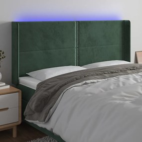 3123965 vidaXL Tăblie de pat cu LED, verde închis, 163x16x118/128 cm, catifea