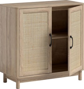 HOMCOM Bufet pentru living, mobilier de depozitare cu 2 uși din ratan, poliță reglabilă și margini rotunjite, 76 x 35 x 75,5 cm, stejar | Aosom Romania