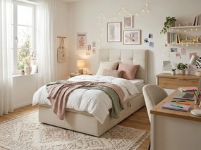 Pat tapițat boxspring DIRELIS VIBE 90x200 cm cremova Saltea: Saltea cu arcuri Bonell