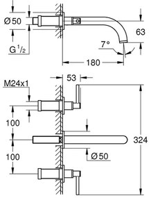 Baterie lavoar incastrata Grohe Atrio antracit periat Hard Graphite 3 elemente