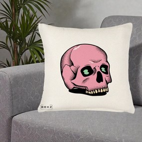 Perna Decorativa Craniu Roz Tatoo Art Halloween, 40x40 cm, Crem Reliefat, Husa Detasabila, Perna Inclusa, BEKZ®