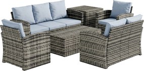Outsunny Set de mobilier de gradina din ratan de 6 piese, canapea si 2 fotolii tapitate pentru 7 persoane, bej | Aosom Romania