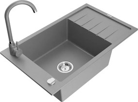 Mexen Elias chiuvetă de bucătărie din granit cu 1 compartiment și scurgător și baterie Telma, gri - 6511-71-670200-71