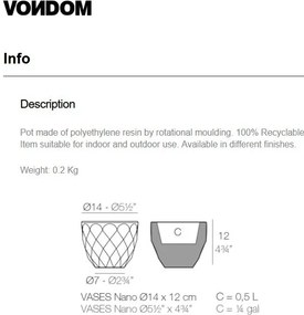 Vaza / Ghiveci de flori / plante / exterior / interior design modern premium VASES NANO PLANTER 14x12 47012F Vondom