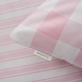 Lenjerie de pat din bumbac Bianca Check And Stripe, 135 x 200 cm, roz