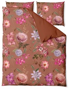 Lenjerie de pat din bumbac satinat pentru pat dublu Bonami Selection Blossom, 160 x 200 cm, maro teracotă