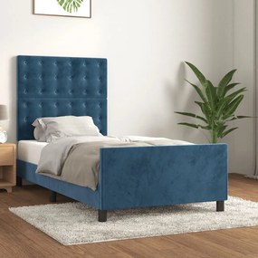 3125975 vidaXL Cadru de pat cu tăblie, albastru închis, 90x190 cm, catifea