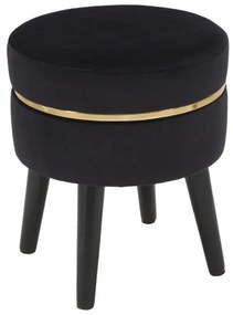 Taburet negru/auriu din catifea si lemn de Pin, Paris Mauro Ferretti