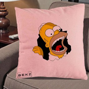 Perna Personalizata Homer Simpson Surpriza, 40x40 cm, Roz, Husa Detasabila, Perna Inclusa, BEKZ®