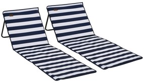 Outsunny Set 2 Șezlonguri Pliabile cu Unghi Reglabil și Buzunar cu Fermoar, 142x51x40 cm, Albastru | Aosom Romania