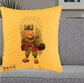 Perna Personalizata Naruto Jiraiya Sensei Chibi, 40x40 cm, Galben, Husa Detasabila, Perna Inclusa, BEKZ®