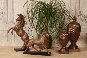 Statuetă decorativă din polirășină, bronz, cal ridicat pe picioarele din spate, pe soclu negru, finisaj antichizat, 43,5 x 23,5 x 10 cm, „Eclipse”