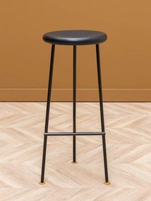 Scaun de bar din lemn de mango negru, cu structură din metal negru și detalii aurii, 60,5×32,5 cm, „Motta"