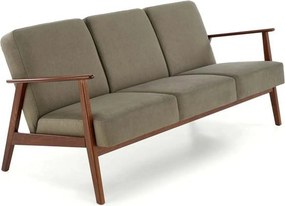 Canapea MILANO 3S, verde olive/nuc, stofa clasica/lemn, 175x77x77 cm