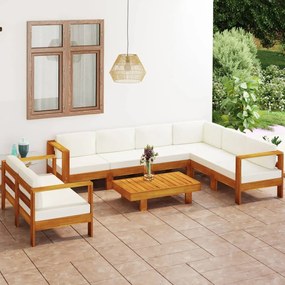 Set mobilier gradina perne alb crem, 8 piese, lemn masiv acacia Crem, colt + 5x mijloc + banca + masa, 1