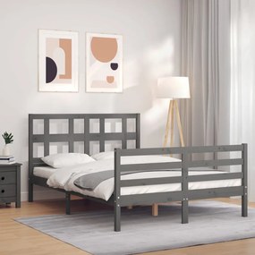 3194813 vidaXL Cadru de pat cu tăblie, gri, 140x190 cm, lemn masiv