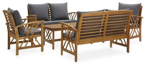 3057993 vidaXL Set mobilier grădină cu perne, 5 piese, lemn masiv de acacia