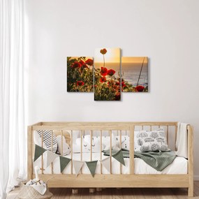 Tablou cu apus de soare cu flori de maci (90x60 cm)