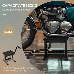 DURHAND Suport Motociclete din Oțel, Suport pentru Motociclete cu Suprafața și Manivelă din Cauciuc, 48x34x43 cm, Negru | Aosom Romania