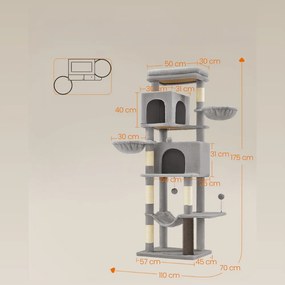 Copac pentru pisici TRISTAN, 57x45x175 cm, gri Feandrea