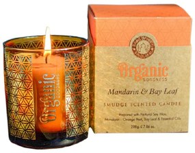 Lumânare aromată organică Mandarin &amp; Bay Leaf200 g în sticlă cu folie aurie