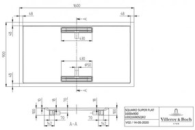 Cadita de dus dreptunghiulara, Villeroy&amp;Boch Squaro, 160x90cm, H1.8cm, Alb Alpin, UDQ1690SQR2V-01