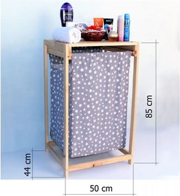 Cos de rufe din lemn cu un compariment textil Homs 50 x 44 x 85 cm