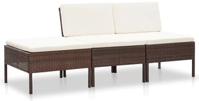 vidaXL Set mobilier de grădină cu perne, 3 piese, maro, poliratan