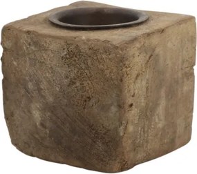 Suport lumânare din lemn reciclat și metal, lucrat manual, natural, 6x6x6 cm, „Grimaud"
