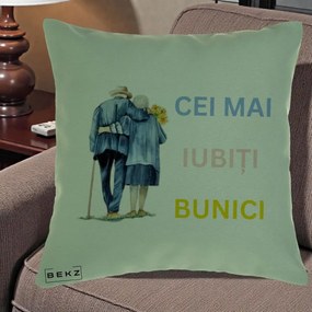 Cadou pentru Bunici - Perna Personalizata Cei Mai Iubiti Bunici Acuarela Spate, 40x40 cm, Verde, Husa Detasabila, Perna Inclusa, BEKZ®
