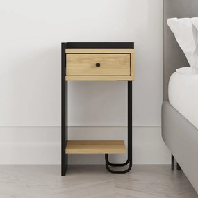 Noptieră neagră/în culoare naturală cu rafturi cu aspect de lemn de stejar Mercure – Marckeric